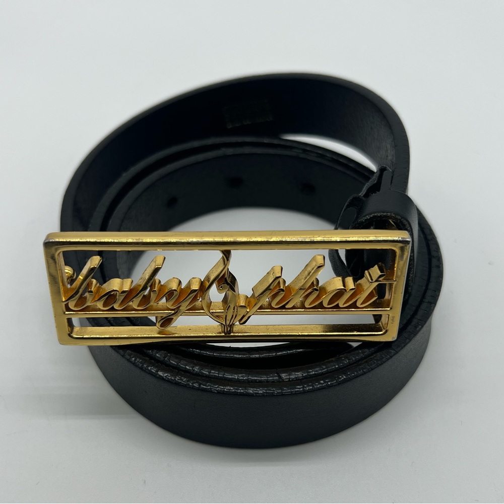 BABY PHAT Vintage Y2K Black Leather Gold Logo Graphic Belt sz M